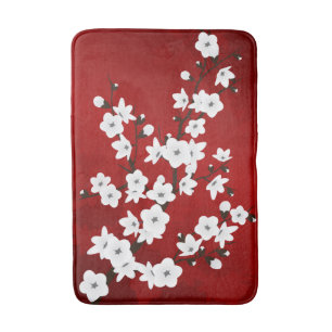 Asia Floral White Cherry Blossom Red Badematte