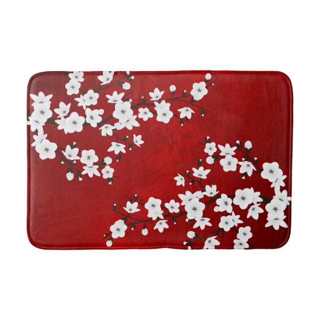 Asia Floral White Cherry Blossom Red Badematte (Vorderseite)