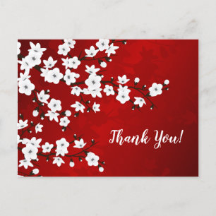 Asia Floral White Cherry Blossom Red Danke Postkarte