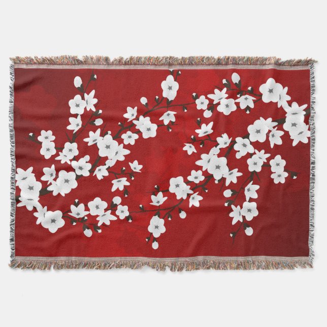 Asia Floral White Cherry Blossom Red Decke (Vorderseite)