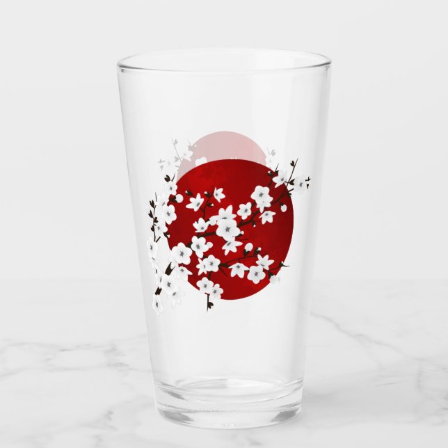 Asia Floral White Cherry Blossom Red Glas (Vorderseite)
