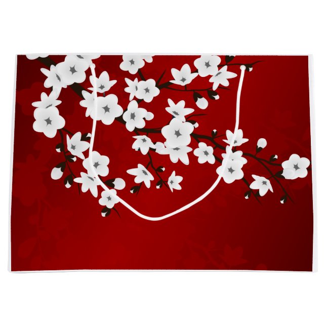 Asia Floral White Cherry Blossom Red Große Geschenktüte (Vorderseite)