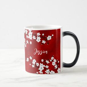 Asia Floral White Cherry Blossom Red Monogram Verwandlungstasse