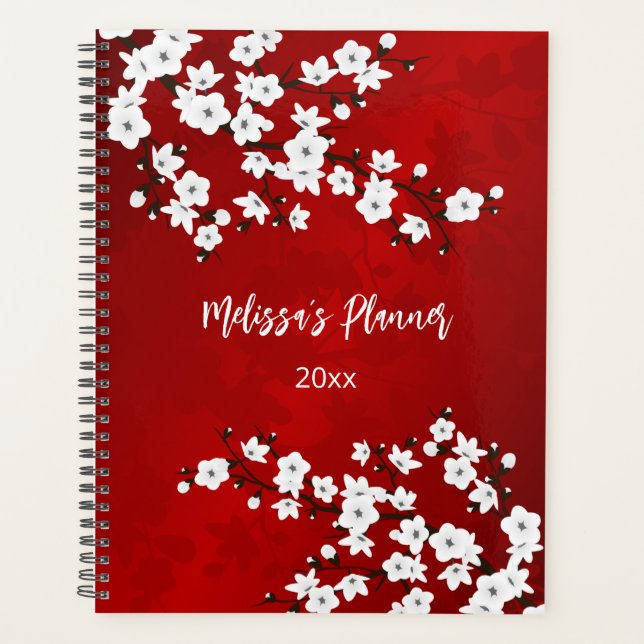 Asia Floral White Cherry Blossom Red Planer (Vorderseite)