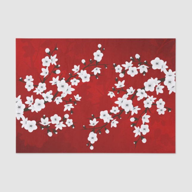 Asia Floral White Cherry Blossom Red Seidenpapier (Vorderseite)