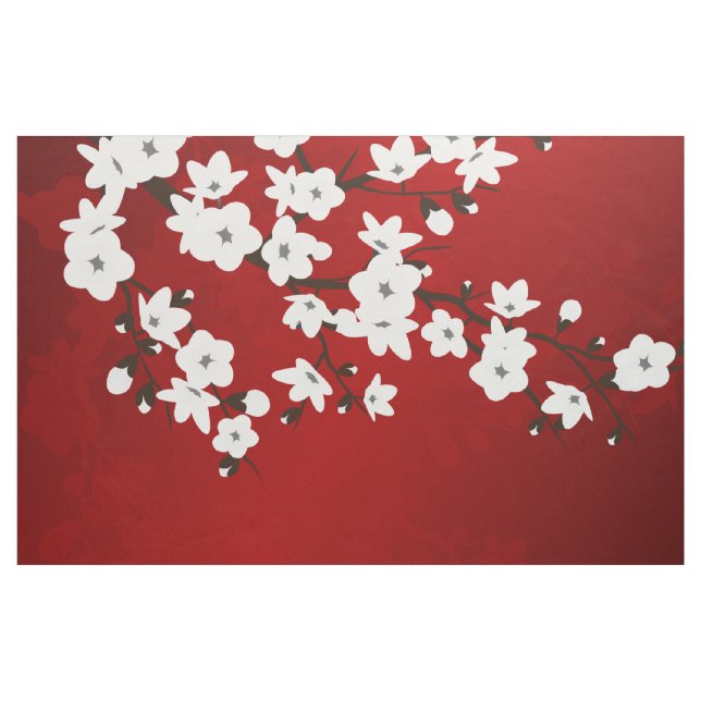 Asia Floral White Cherry Blossom Red Stoff (Yard (91,4 cm))