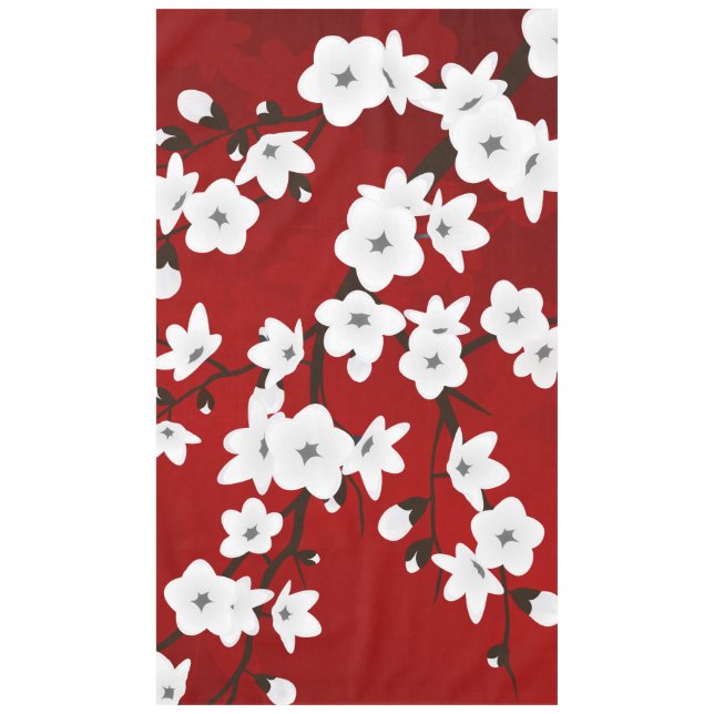 Asia Floral White Cherry Blossom Red Tischdecke (Vorderseite)
