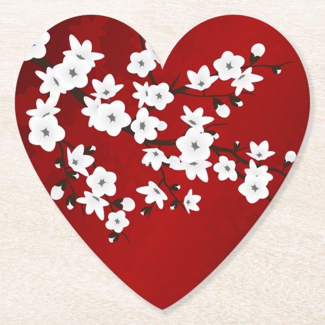 Asia Floral White Cherry Blossom Red Untersetzer (Vorderseite)