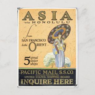 Asia via Honolulu from San Francisco to the Orient Postkarte