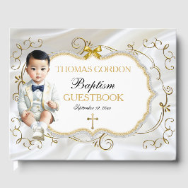 Asian Baby Boy Taufe Christening White & Gold Gästebuch