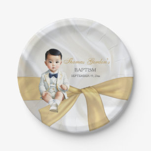 Asian Baby Boy Taufe Christening White & Gold Pappteller