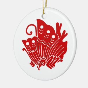 Asian Butterfly Japanese Kamon Design Keramikornament