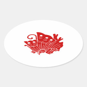 Asian Butterfly Japanese Kamon Design Ovaler Aufkleber