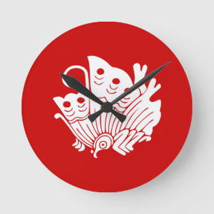 Asian Butterfly Japanese Kamon Design Runde Wanduhr