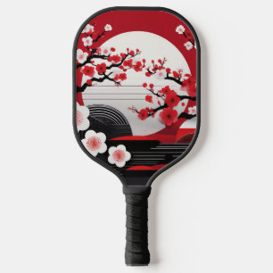 Asian Cherry Blossom Red, White & Black Pickleball Schläger