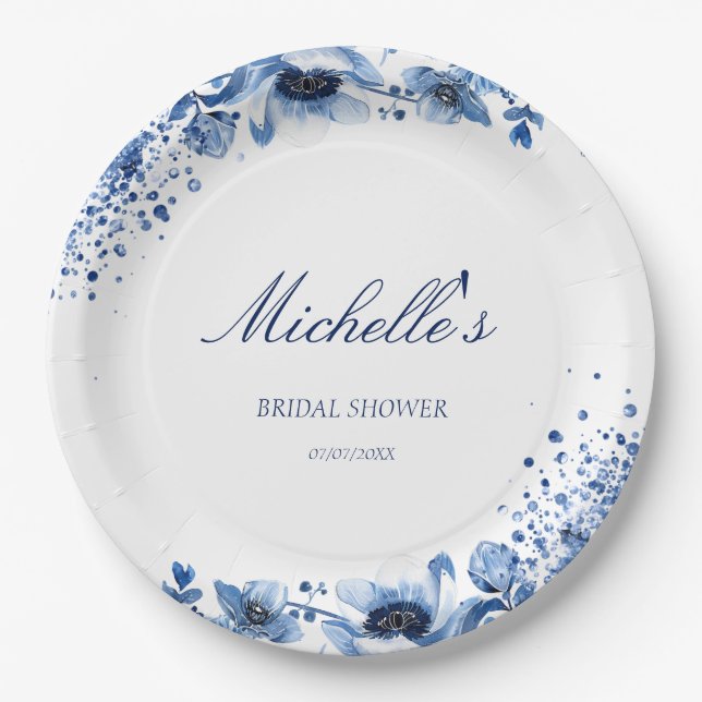 Asian Chinoiserie Light Blue Floral Bridgerton Pappteller (Vorderseite)