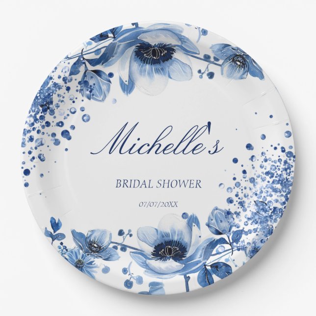 Asian Chinoiserie Light Blue Floral Bridgerton Pappteller (Vorderseite)