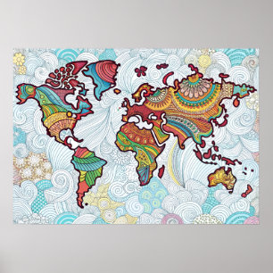 Asian Design World Map Poster