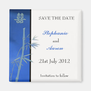 Asian Double Happy Bamboo Blue Save the Date Magnet