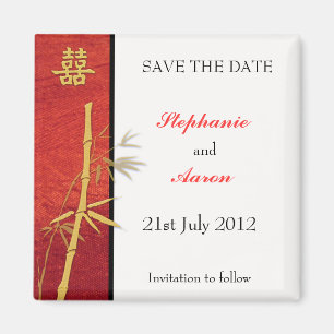 Asian Double Happy Bamboo Red Save the Date Magnet