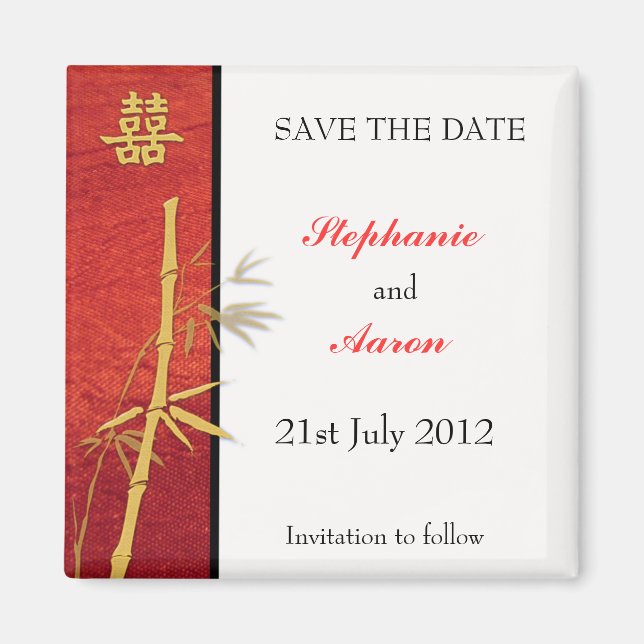 Asian Double Happy Bamboo Red Save the Date Magnet (Vorne)