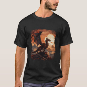Asian Dragon Cherry Blossom Mountain Orange Sunset T-Shirt