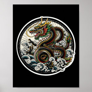 Asian Dragon Green Lucky Tattoo Design Colorado V Poster