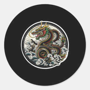 Asian Dragon Green Lucky Tattoo Design Colorado V Runder Aufkleber