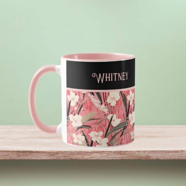 Asian Floral Pink Peach White Chinoiserie Monogram Tasse (Von Creator hochgeladen)