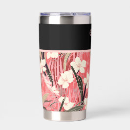 Asian Floral Pink Peach White Chinoiserie Monogram Thermobecher
