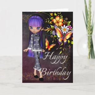 Asian Girl Beautiful Blume Happy Birthday Card 6 Karte