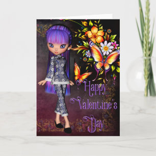 Asian Girl Happy Valentine's Day Grußkarte 4 Feiertagskarte