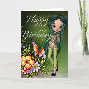 Asian Girl Schöne Blume Happy Birthday Card 5 Karte