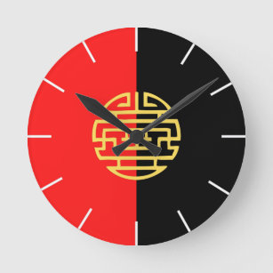 Asian japanese traditional black red yellow runde wanduhr