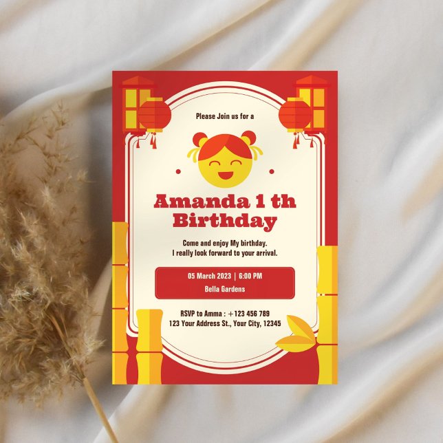 Asian Lantern Einladung zum 1. Geburtstag (Von Creator hochgeladen)