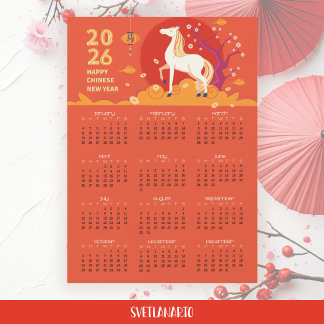 Asian New Year 2026 Horse Magnetic Card Calendar  Magnetkarte