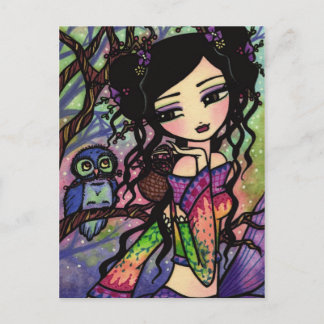 Asian Owl Berry Mermaid Fairy Fantasy Fantastische Postkarte