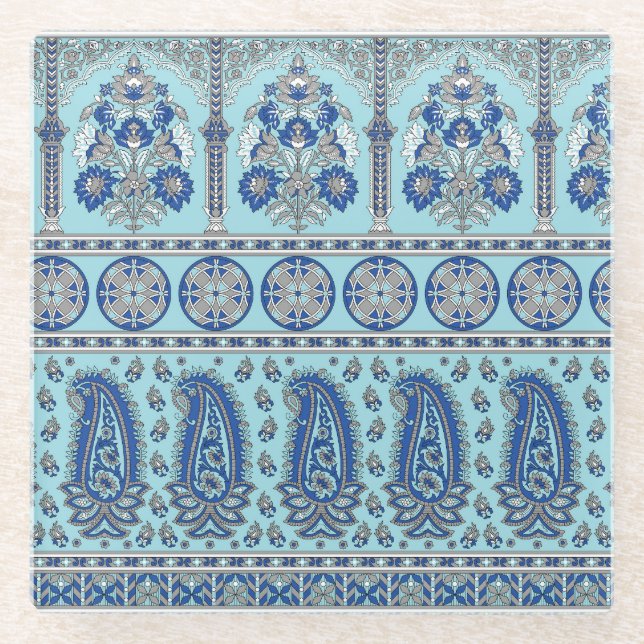 Asian Paisley Border: Traditionelles Design. Glasuntersetzer (Vorderseite)