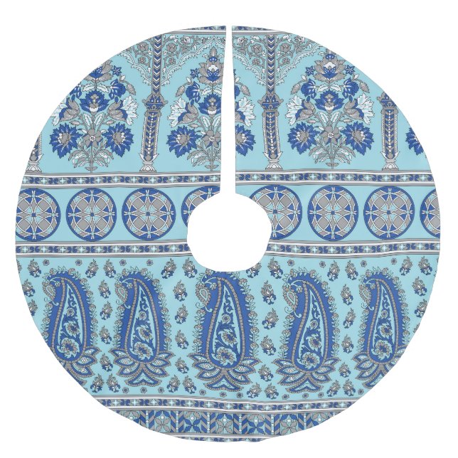 Asian Paisley Border: Traditionelles Design. Polyester Weihnachtsbaumdecke (Vorderseite)