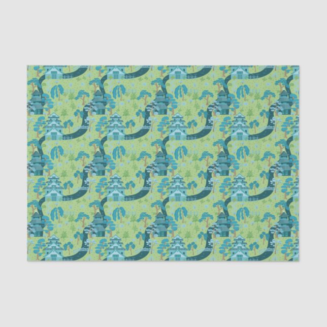 Asian Pattern Blue Green Seidenpapier (Vorderseite)