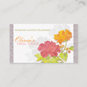 Asian Peony n Chic Damask Visitenkarte