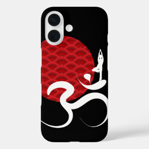 Asian Red Sun Yoga & Modern Zen Calligraphy Om Om iPhone 16 Hülle