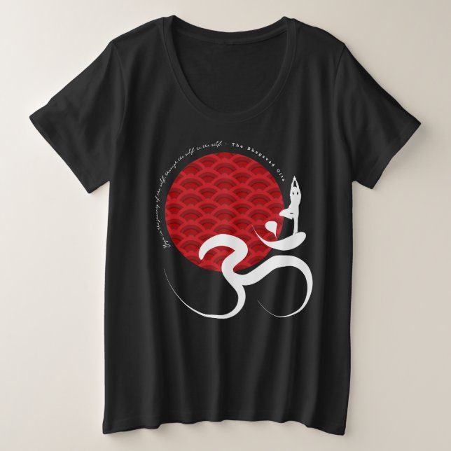 Asian Red Sun Yoga & Modern Zen Calligraphy Om Om Große Größe T-Shirt (Design vorne)