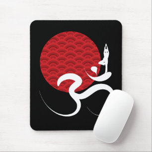 Asian Red Sun Yoga & Modern Zen Calligraphy Om Om Mousepad
