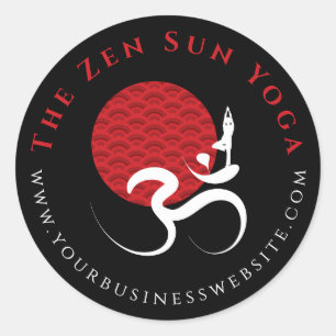 Asian Red Sun Yoga & Modern Zen Calligraphy Om Om Runder Aufkleber