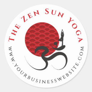 Asian Red Sun Yoga & Modern Zen Calligraphy Om Om Runder Aufkleber