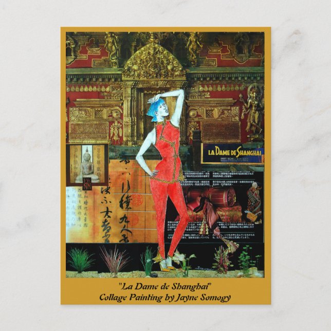 Asian-style postcard w/ Original Collage Art Postkarte (Vorderseite)