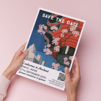Asian Vintage Wedding Travel Poster Style QR Code