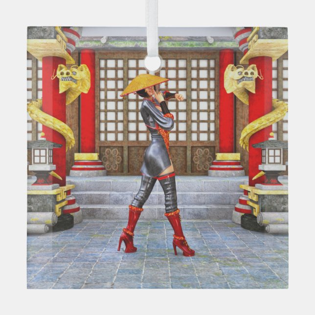 Asian Warrior Maiden Ornament Aus Glas (Vorderseite)