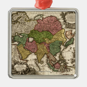 AsiaPanoramic MapAsia 5 Ornament Aus Metall